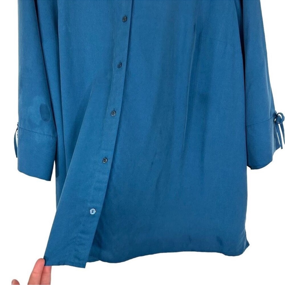 Eileen Fisher Blue Button Down Shirt with Notched Collar - Picture 3 of 13